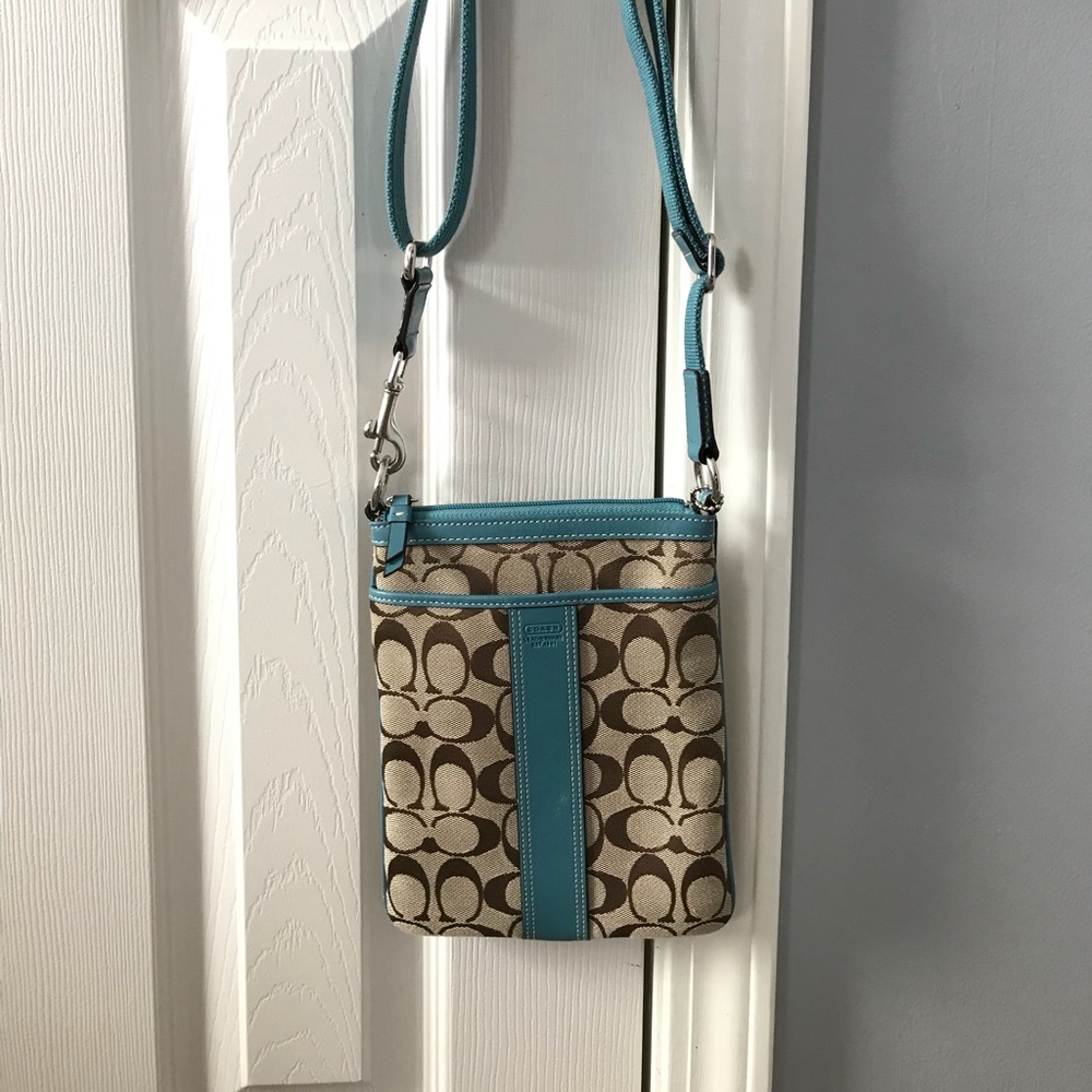 COACH Tan and Teal Small Crossbody
